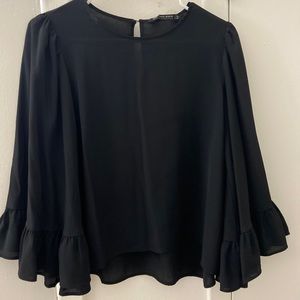 ZARA Basic Collection Black Blouse Long Flutter Sleeve Pullover